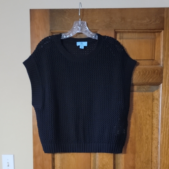CeCe Black Crew Neck Sweater with Textured Knit - Picture 1 of 3